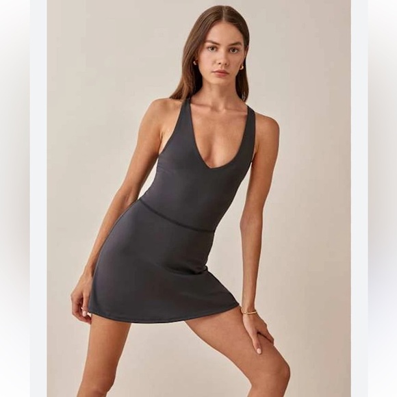 Reformation EcoMove Bella black tennis workout dress romper shorts underneath M - Picture 1 of 9